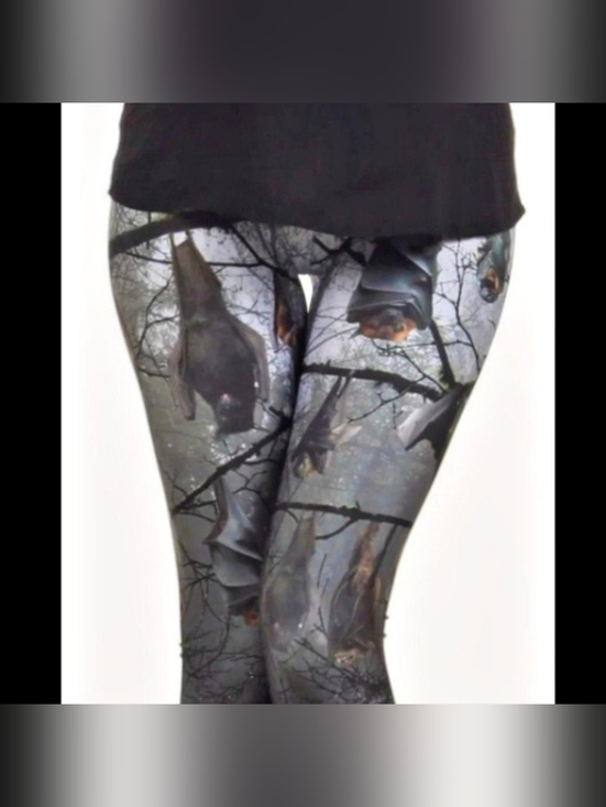 Poprageous Pants - Poprageous XL Women's Bat Print Leggings - Black, White, Gray, Dead Trees Bats,